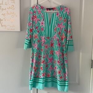 Barbara Erickson Seafoam Pink dress starfish print summer vocation travel size S